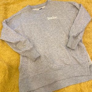 Long, gray crewneck